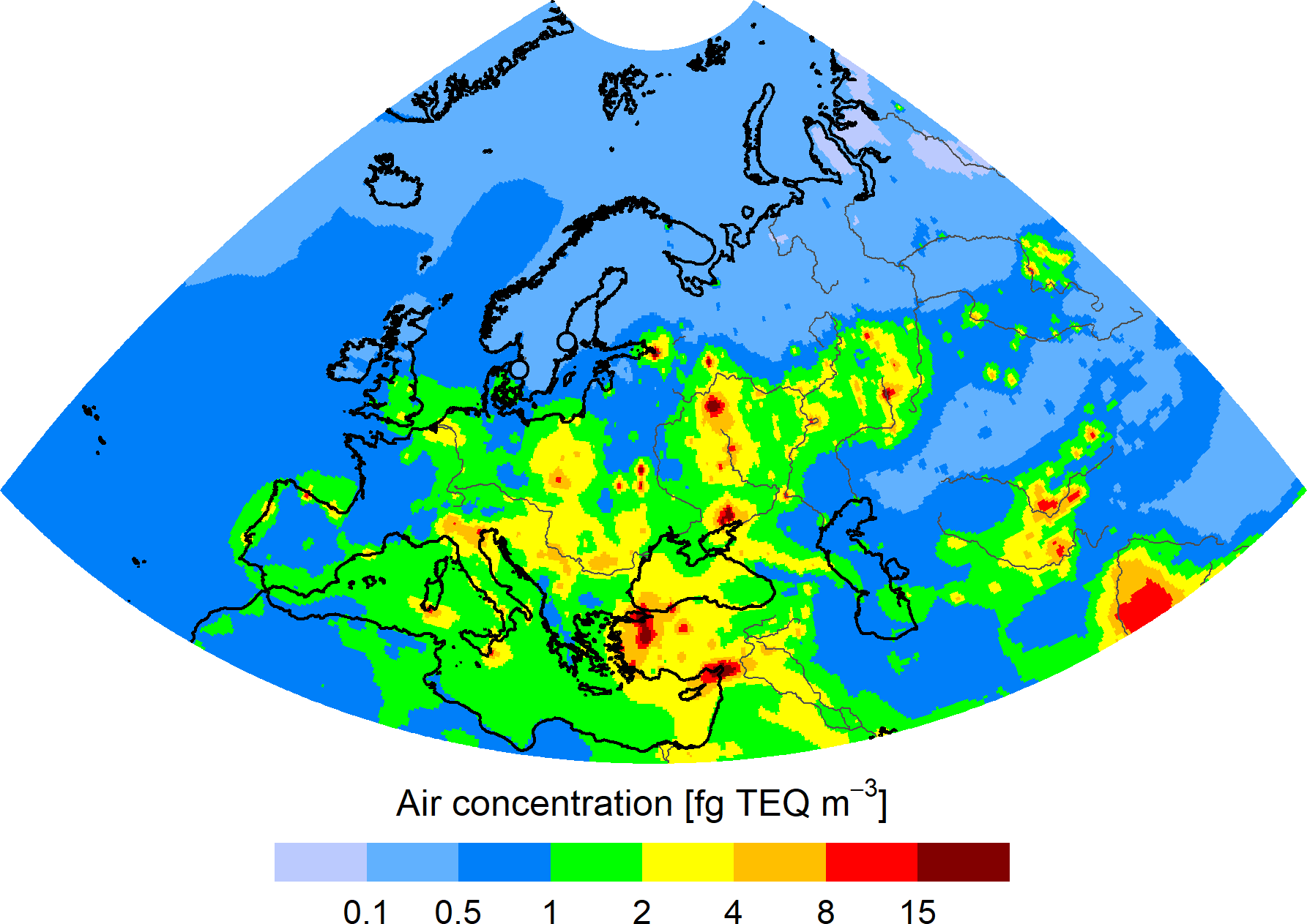 PCDD/Fs concentration in the EMEP region