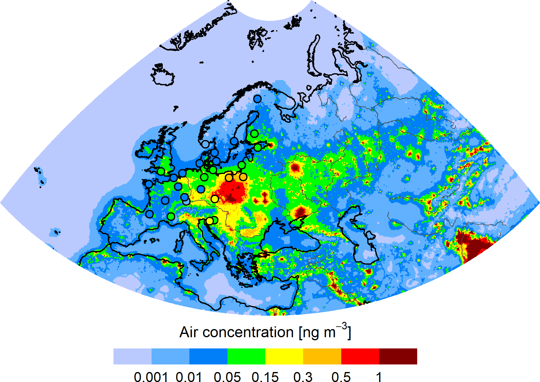 BaP concentration in the EMEP region