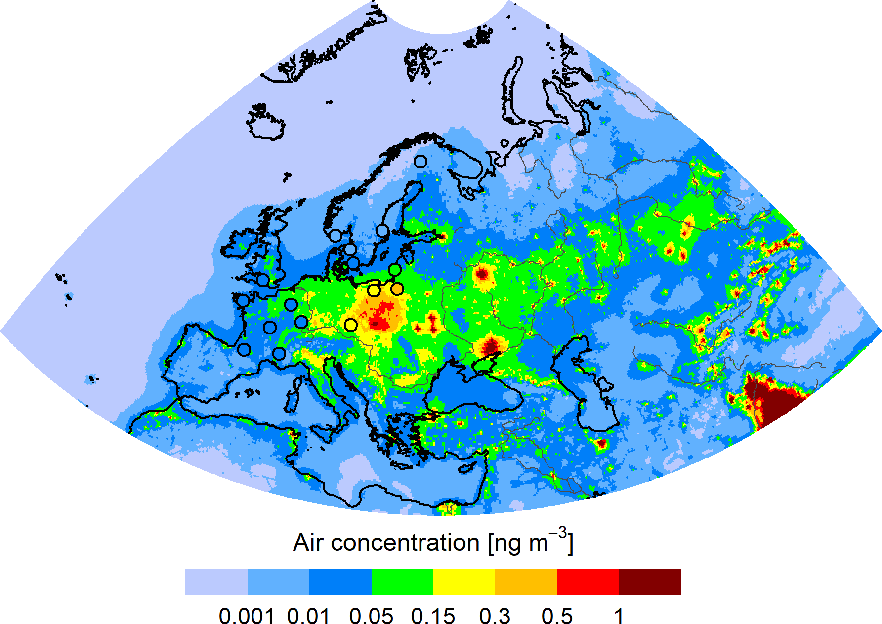 BkF concentration in the EMEP region