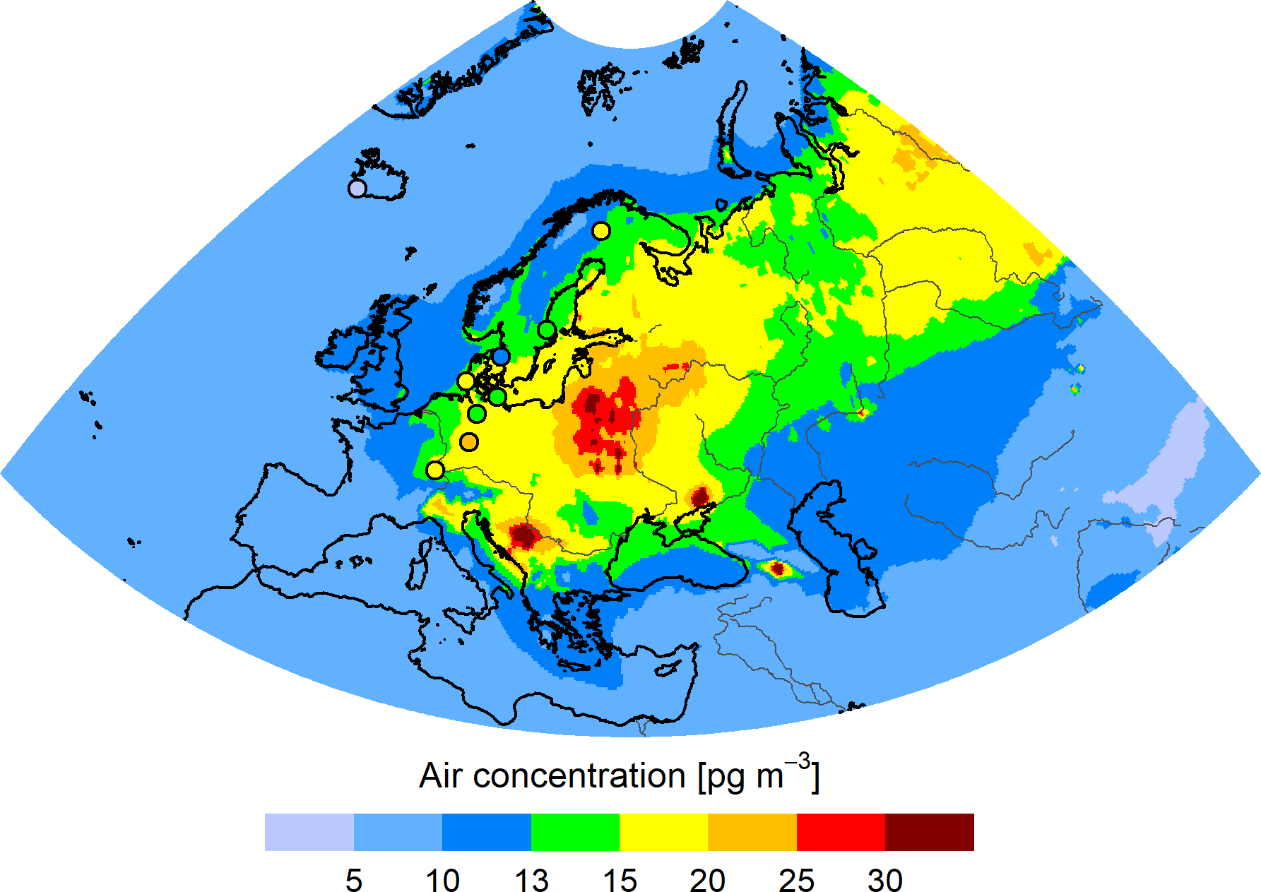 HCB concentration in the EMEP region
