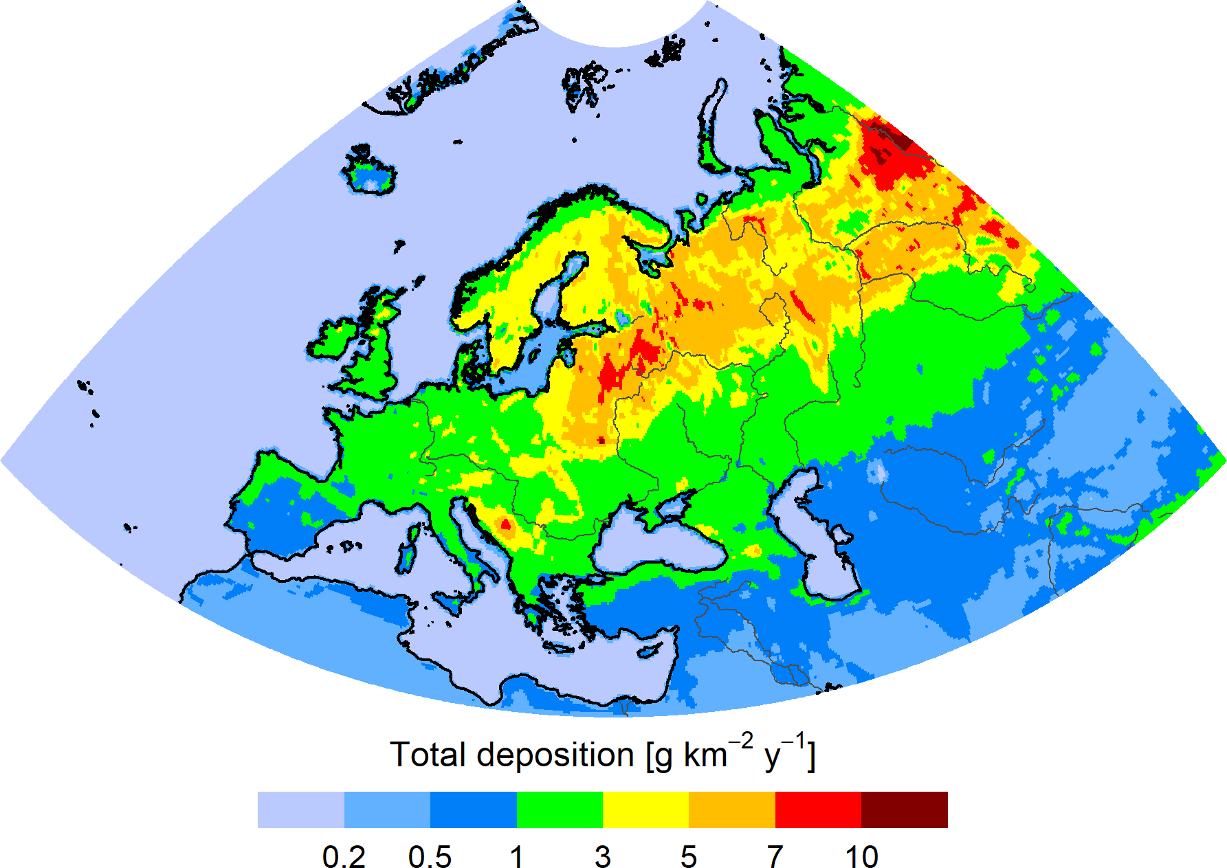 HCB deposition in the EMEP region
